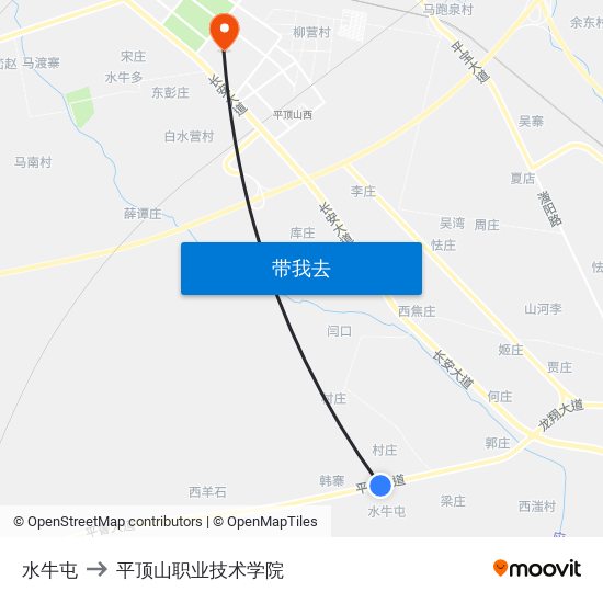 水牛屯 to 平顶山职业技术学院 map