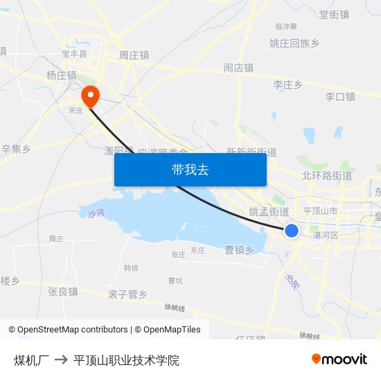 煤机厂 to 平顶山职业技术学院 map