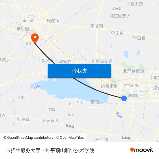 市招生服务大厅 to 平顶山职业技术学院 map