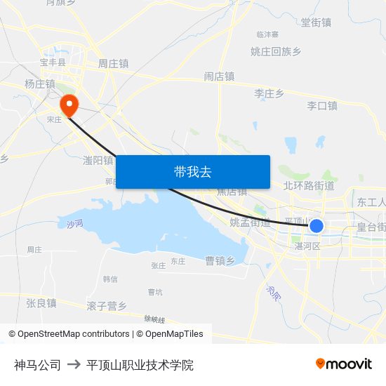 神马公司 to 平顶山职业技术学院 map