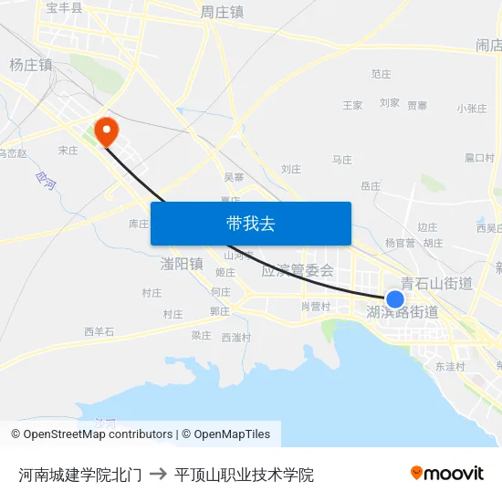 河南城建学院北门 to 平顶山职业技术学院 map