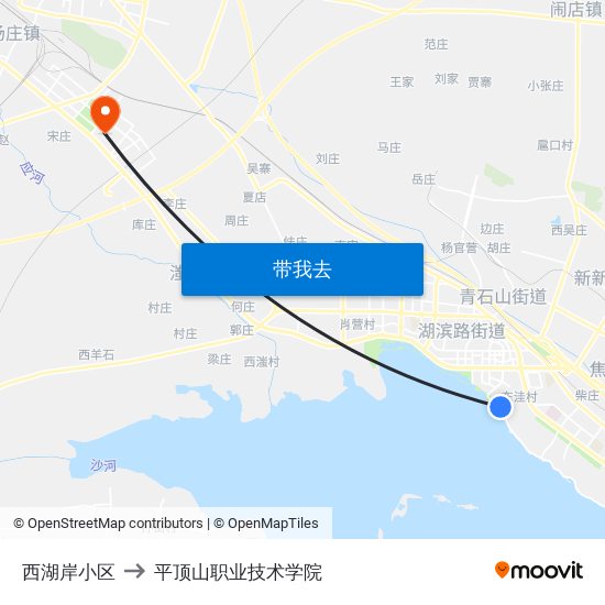 西湖岸小区 to 平顶山职业技术学院 map