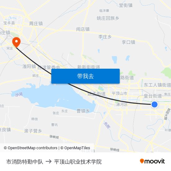 市消防特勤中队 to 平顶山职业技术学院 map