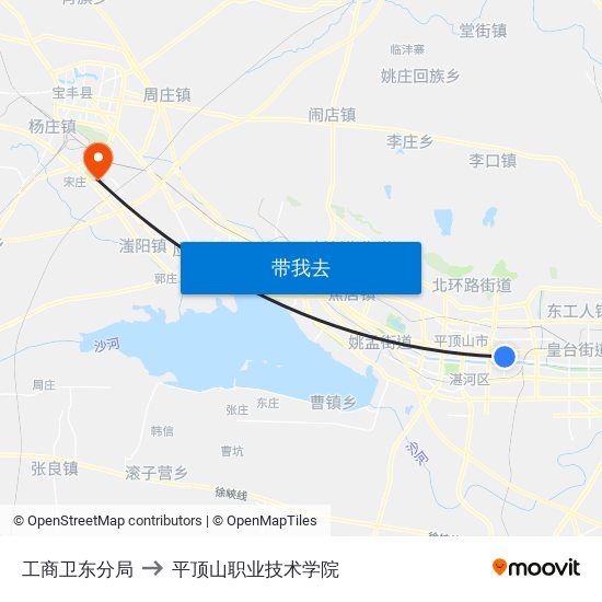 工商卫东分局 to 平顶山职业技术学院 map