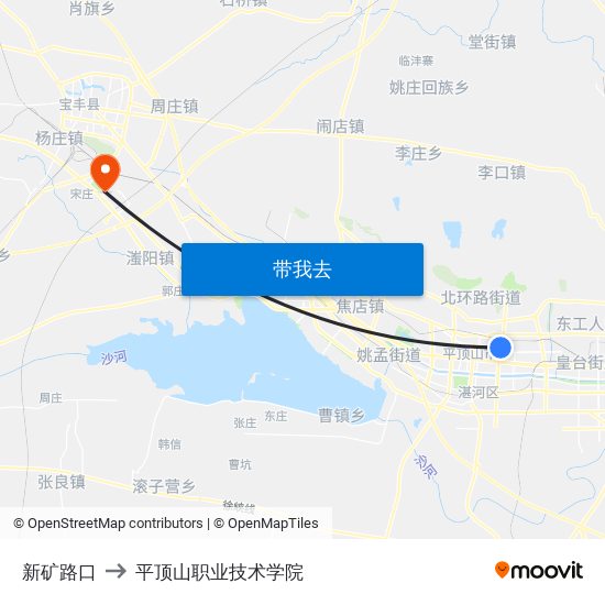 新矿路口 to 平顶山职业技术学院 map