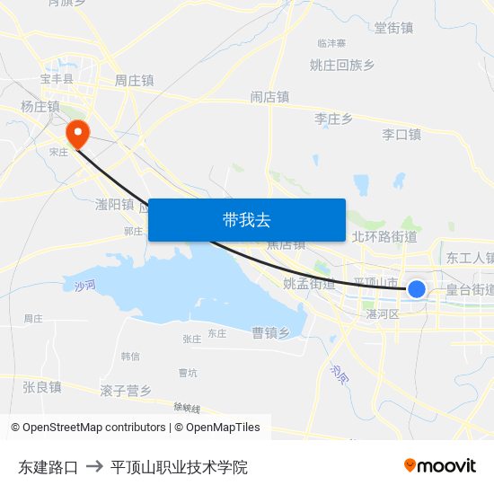 东建路口 to 平顶山职业技术学院 map