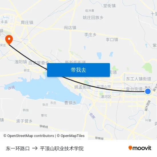 东一环路口 to 平顶山职业技术学院 map