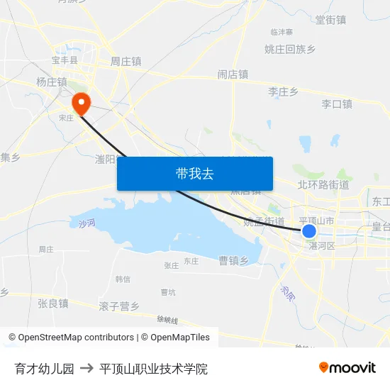 育才幼儿园 to 平顶山职业技术学院 map