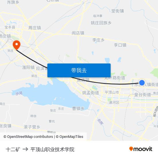 十二矿 to 平顶山职业技术学院 map