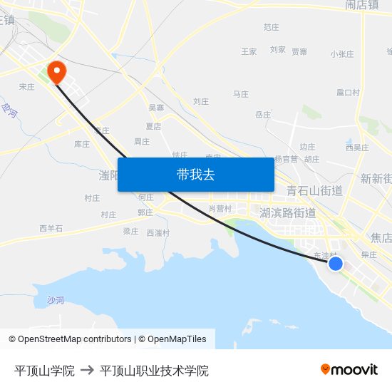 平顶山学院 to 平顶山职业技术学院 map