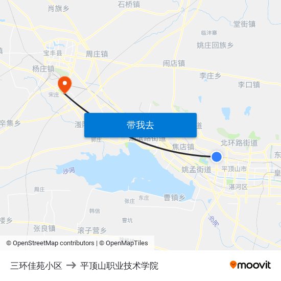 三环佳苑小区 to 平顶山职业技术学院 map