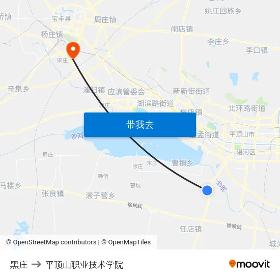 黑庄 to 平顶山职业技术学院 map