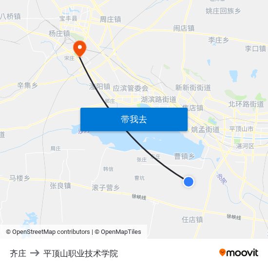 齐庄 to 平顶山职业技术学院 map