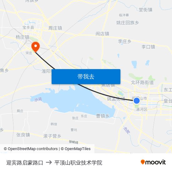 迎宾路启蒙路口 to 平顶山职业技术学院 map