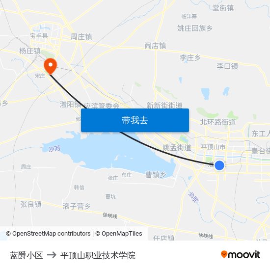 蓝爵小区 to 平顶山职业技术学院 map