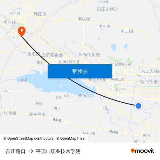 苗庄路口 to 平顶山职业技术学院 map