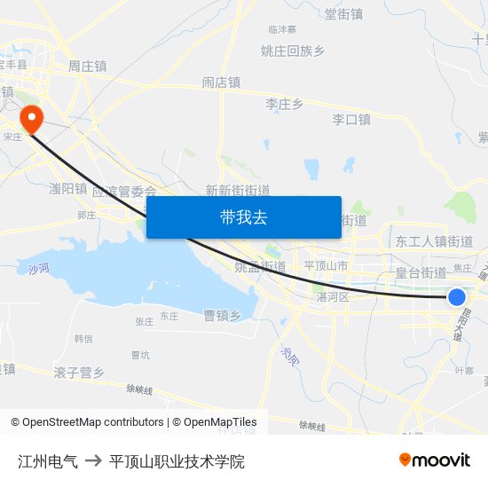 江州电气 to 平顶山职业技术学院 map