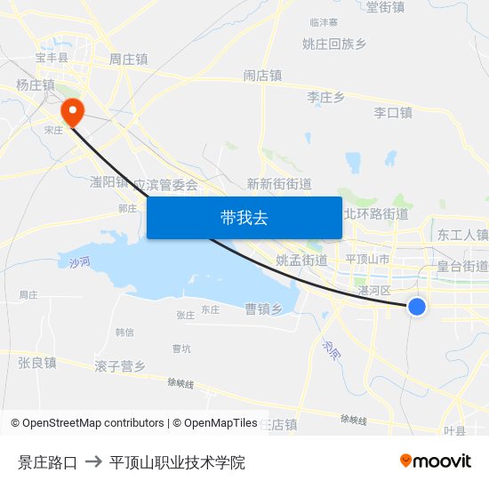 景庄路口 to 平顶山职业技术学院 map