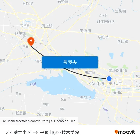 天河盛世小区 to 平顶山职业技术学院 map