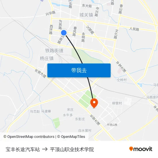 宝丰长途汽车站 to 平顶山职业技术学院 map