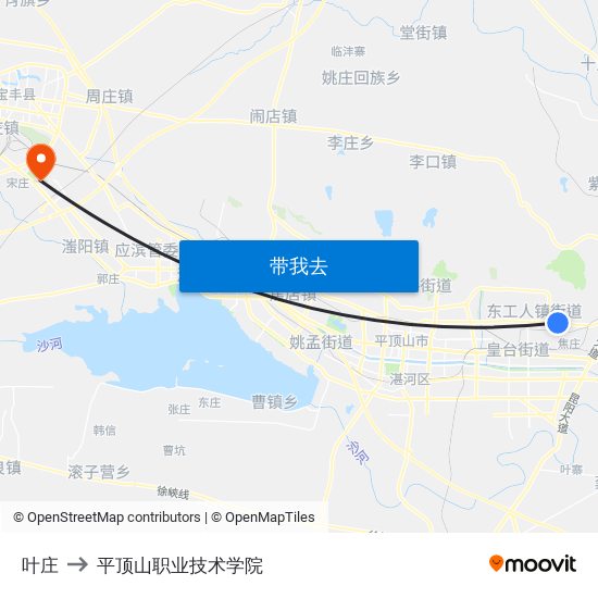 叶庄 to 平顶山职业技术学院 map