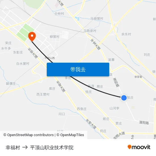幸福村 to 平顶山职业技术学院 map