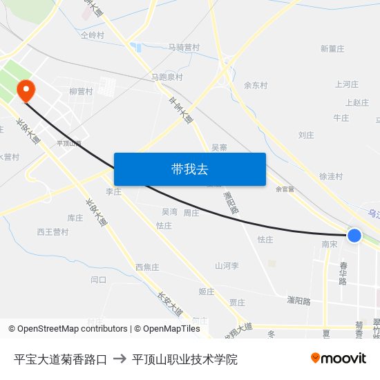 平宝大道菊香路口 to 平顶山职业技术学院 map