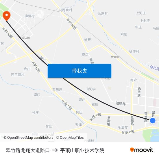 翠竹路龙翔大道路口 to 平顶山职业技术学院 map