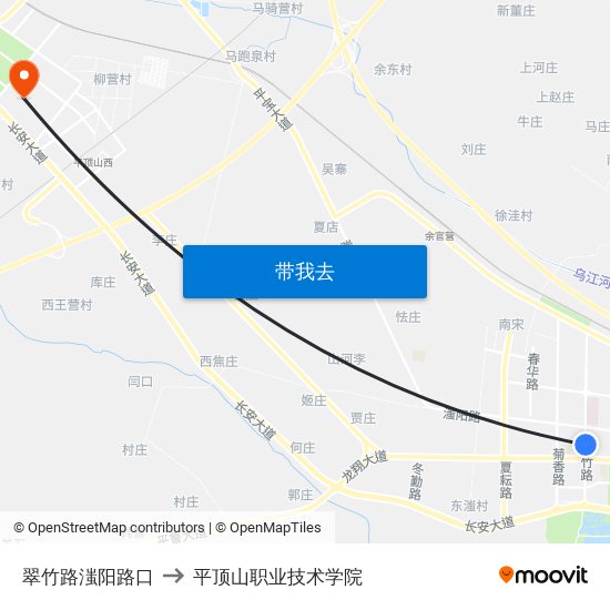 翠竹路滍阳路口 to 平顶山职业技术学院 map