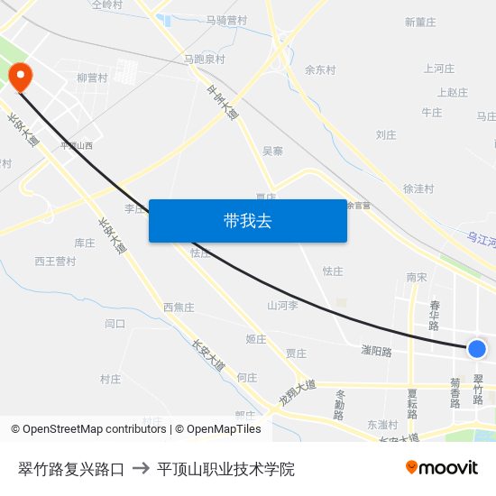 翠竹路复兴路口 to 平顶山职业技术学院 map