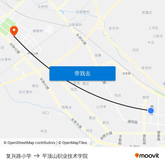 复兴路小学 to 平顶山职业技术学院 map