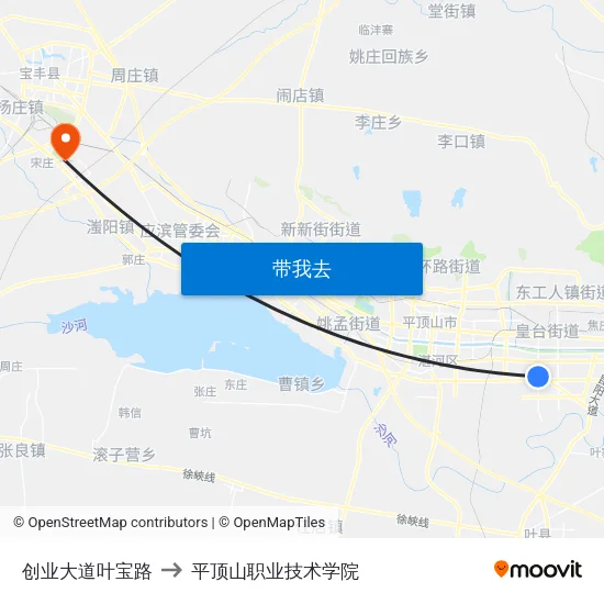 创业大道叶宝路 to 平顶山职业技术学院 map