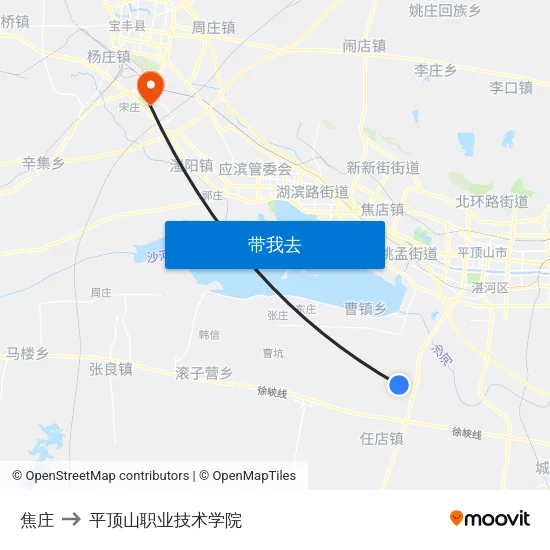 焦庄 to 平顶山职业技术学院 map