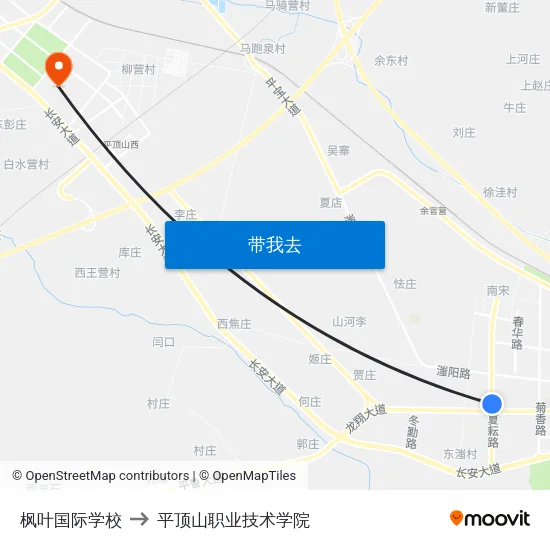 枫叶国际学校 to 平顶山职业技术学院 map