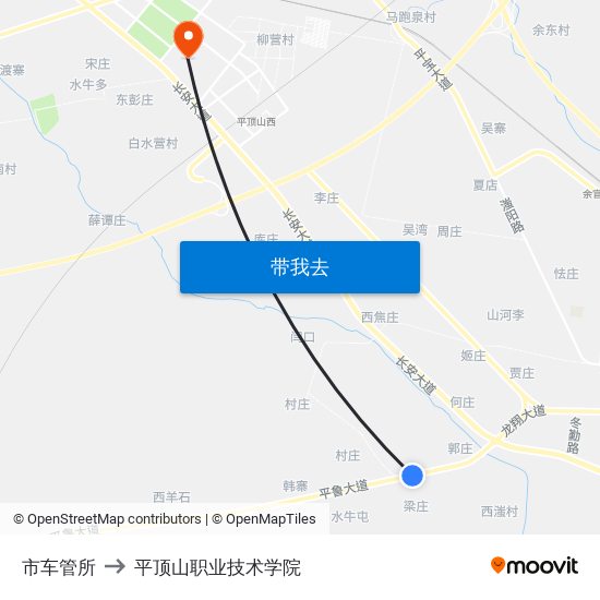 市车管所 to 平顶山职业技术学院 map