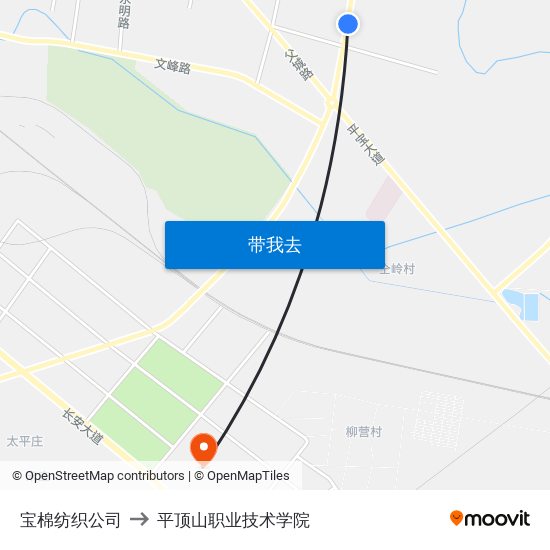 宝棉纺织公司 to 平顶山职业技术学院 map