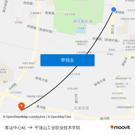 客运中心站 to 平顶山工业职业技术学院 map
