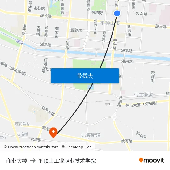 商业大楼 to 平顶山工业职业技术学院 map