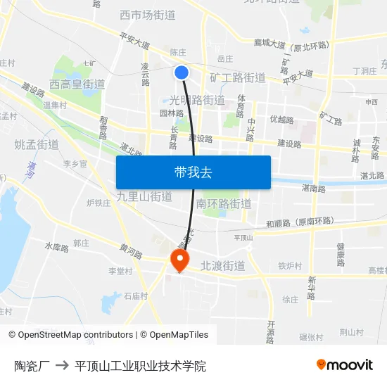 陶瓷厂 to 平顶山工业职业技术学院 map