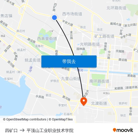 四矿口 to 平顶山工业职业技术学院 map