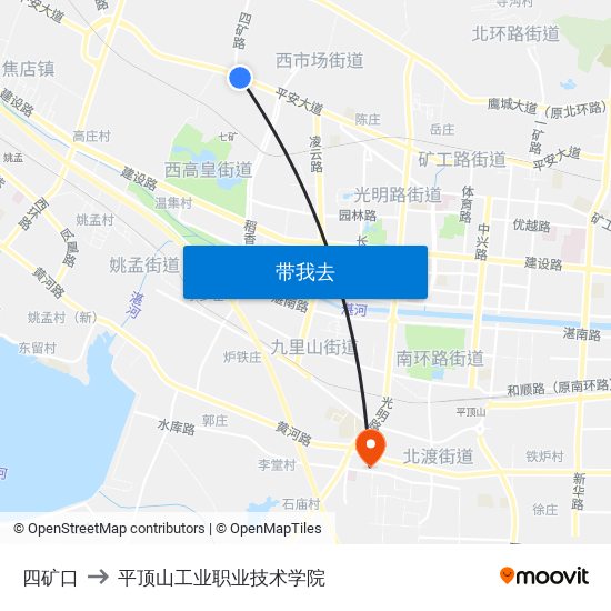 四矿口 to 平顶山工业职业技术学院 map