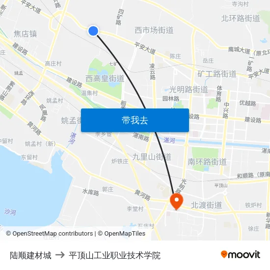 陆顺建材城 to 平顶山工业职业技术学院 map