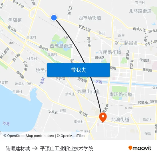陆顺建材城 to 平顶山工业职业技术学院 map