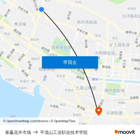 泰赢花卉市场 to 平顶山工业职业技术学院 map