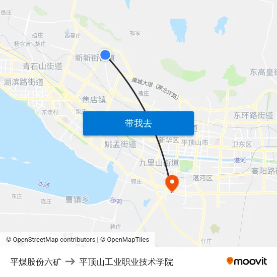 平煤股份六矿 to 平顶山工业职业技术学院 map