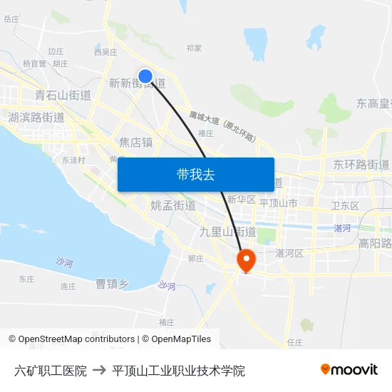 六矿职工医院 to 平顶山工业职业技术学院 map