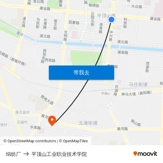 绢纺厂 to 平顶山工业职业技术学院 map
