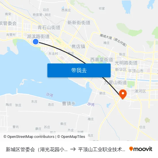 新城区管委会（湖光花园小区） to 平顶山工业职业技术学院 map