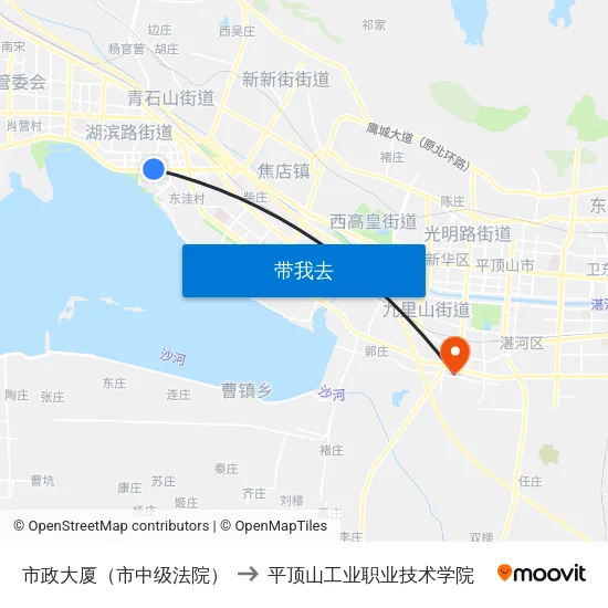 市政大厦（市中级法院） to 平顶山工业职业技术学院 map