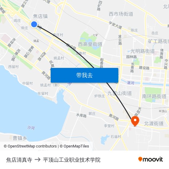 焦店清真寺 to 平顶山工业职业技术学院 map